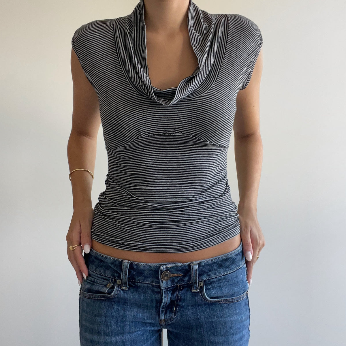 STRIPED COWL TOP