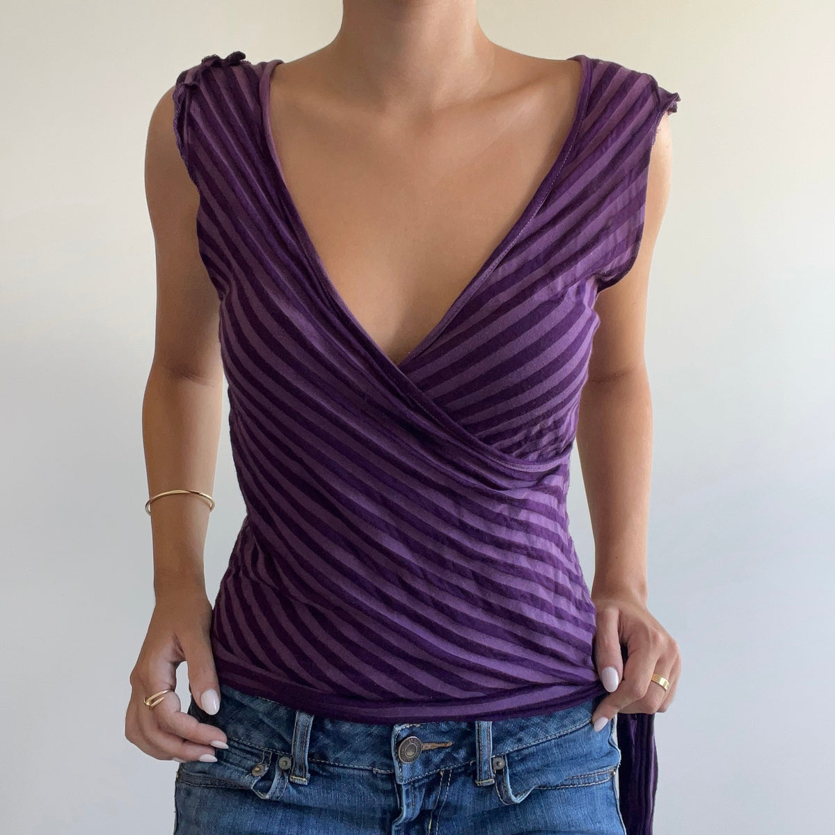 PURPLE STRIPED WRAP TOP