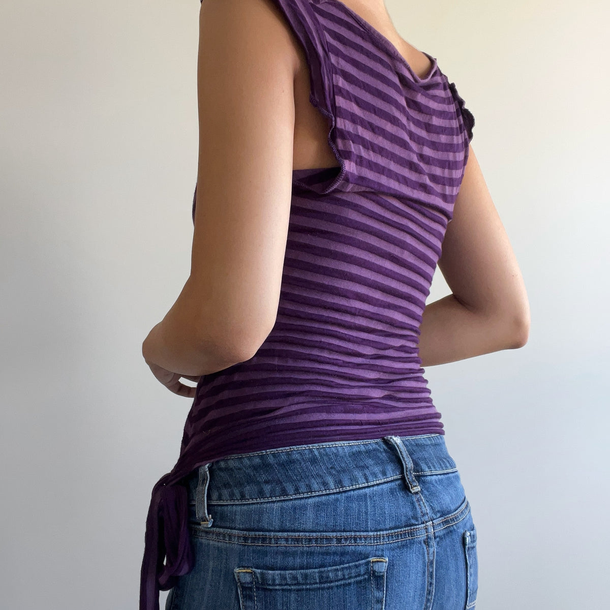 PURPLE STRIPED WRAP TOP