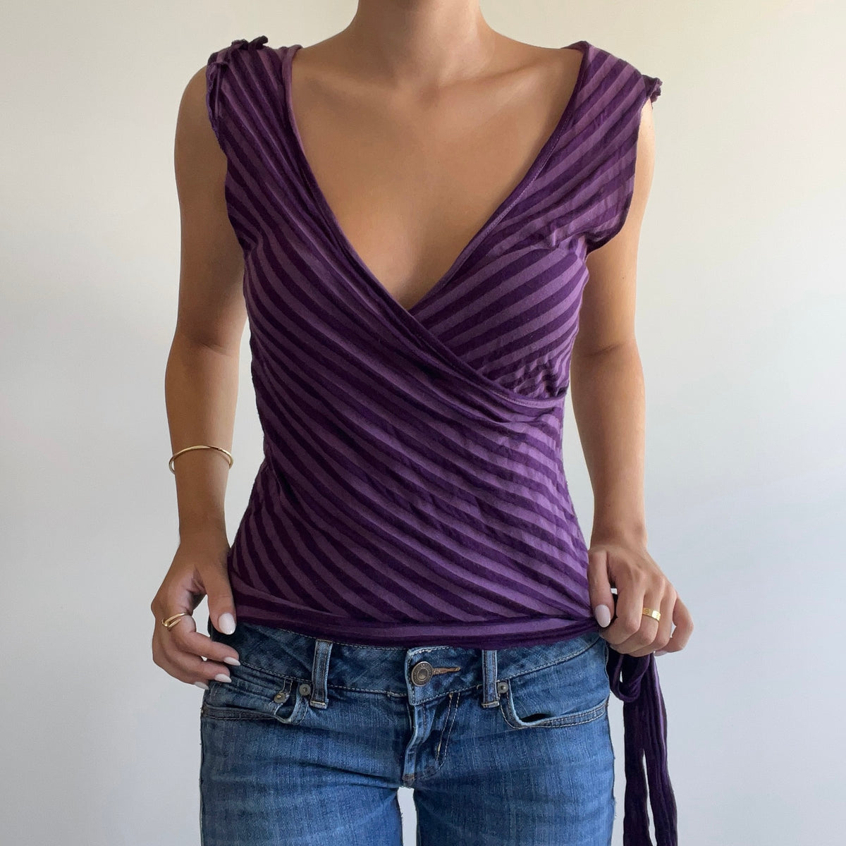PURPLE STRIPED WRAP TOP