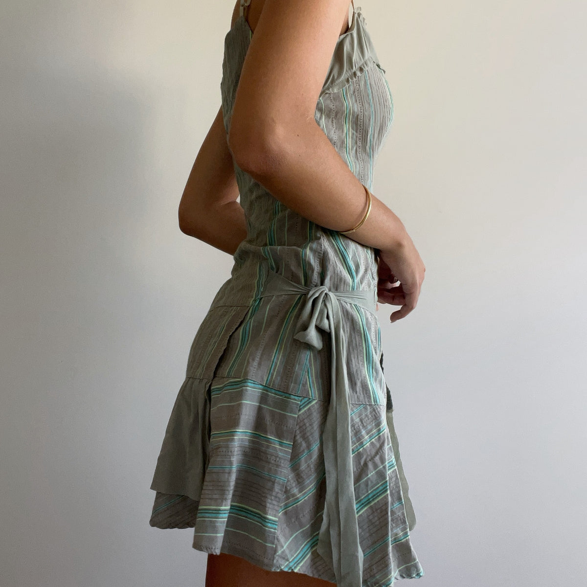 GREEN STRIPED MINI DRESS