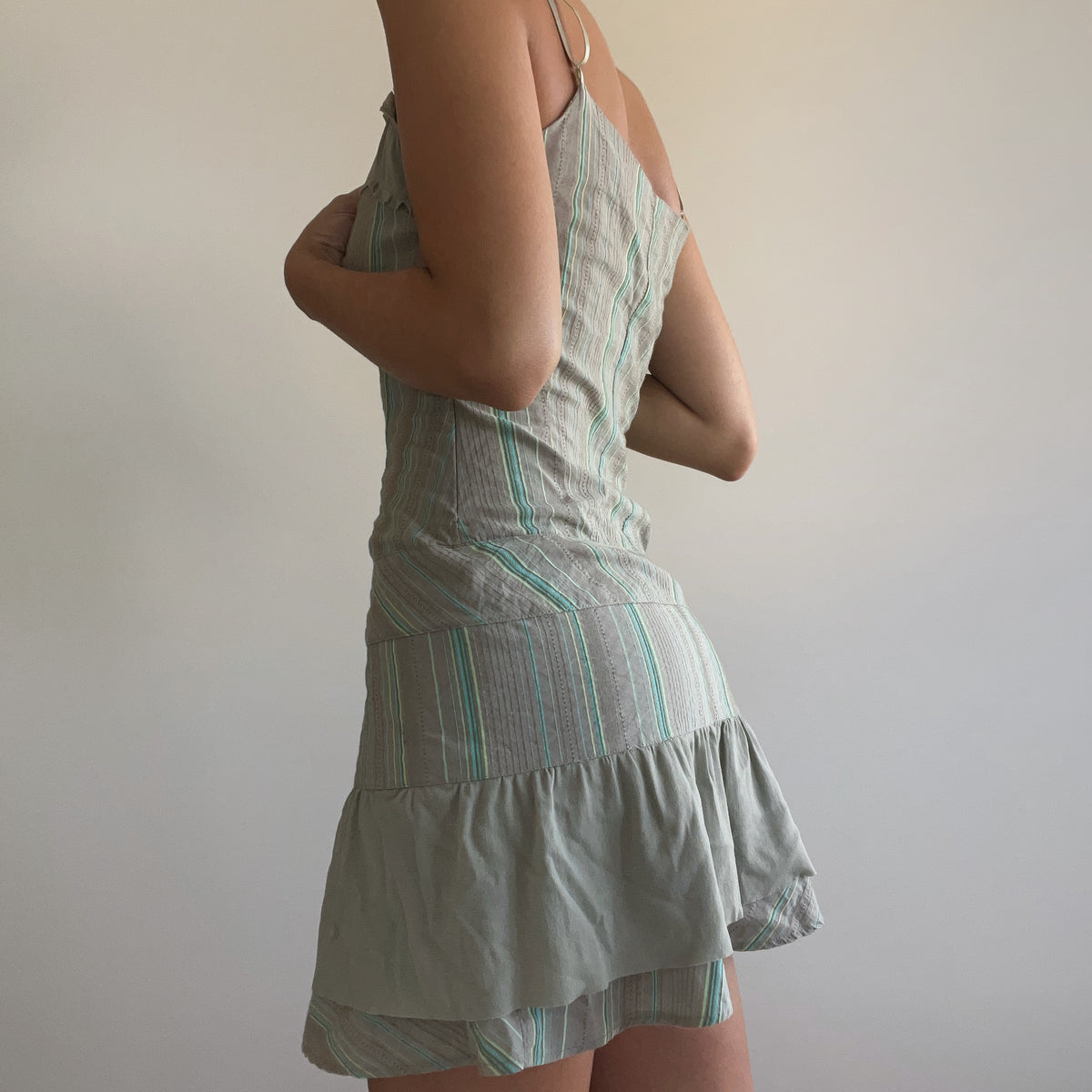 GREEN STRIPED MINI DRESS