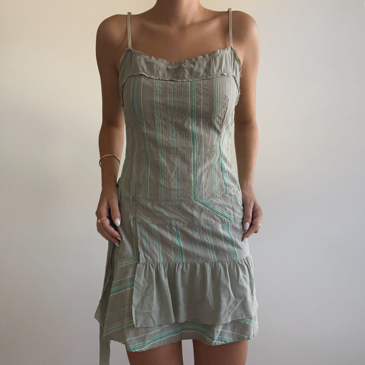GREEN STRIPED MINI DRESS