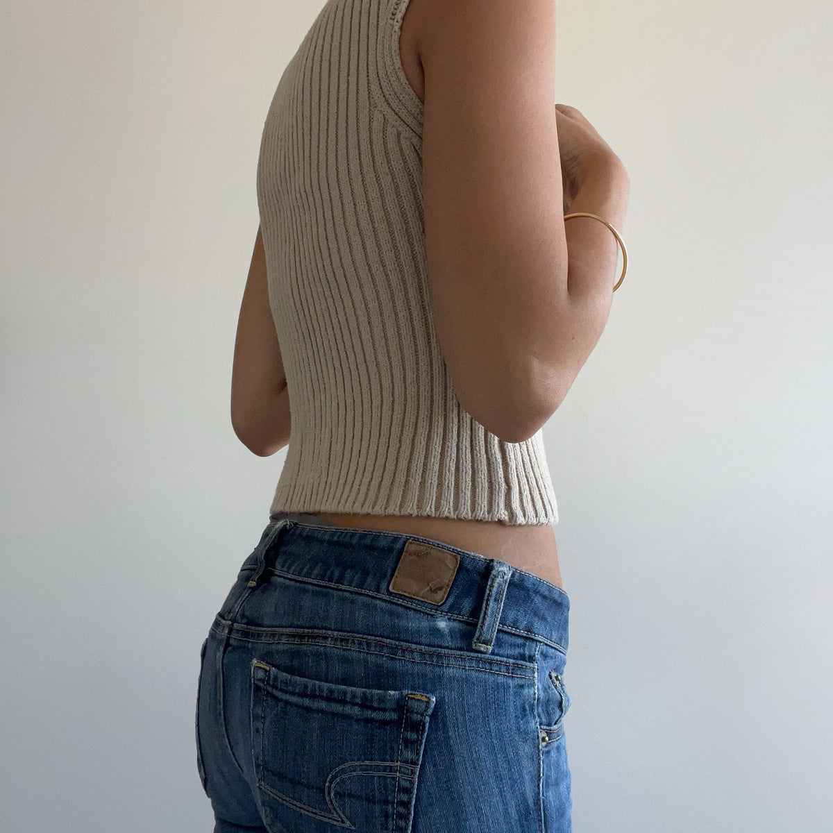 BEIGE RIBBED KNIT TOP