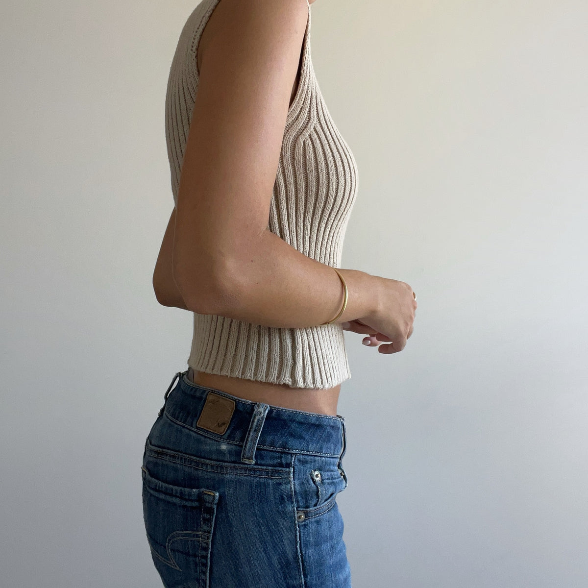 BEIGE RIBBED KNIT TOP