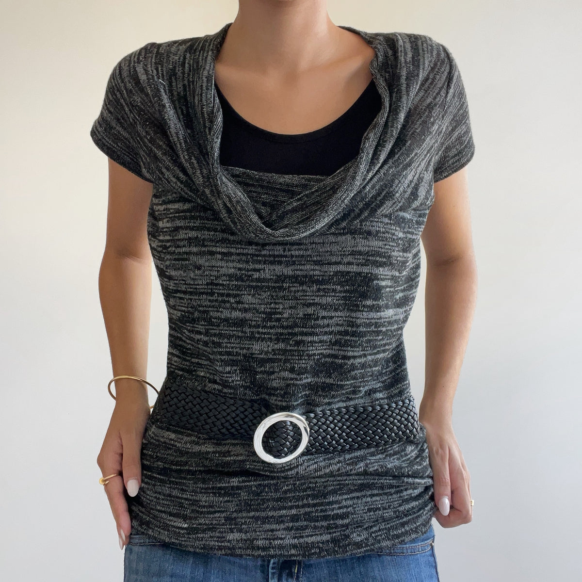 GREY COWL NECK TOP