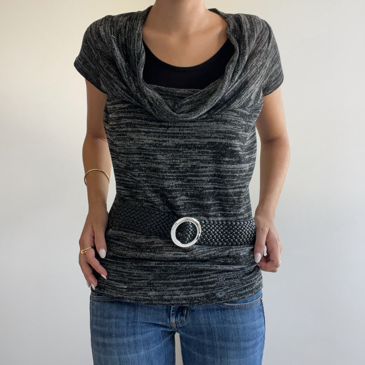 GREY COWL NECK TOP