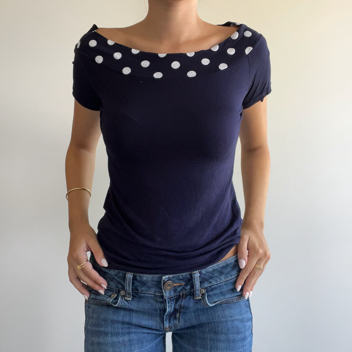 NAVY POLKA DOT TOP