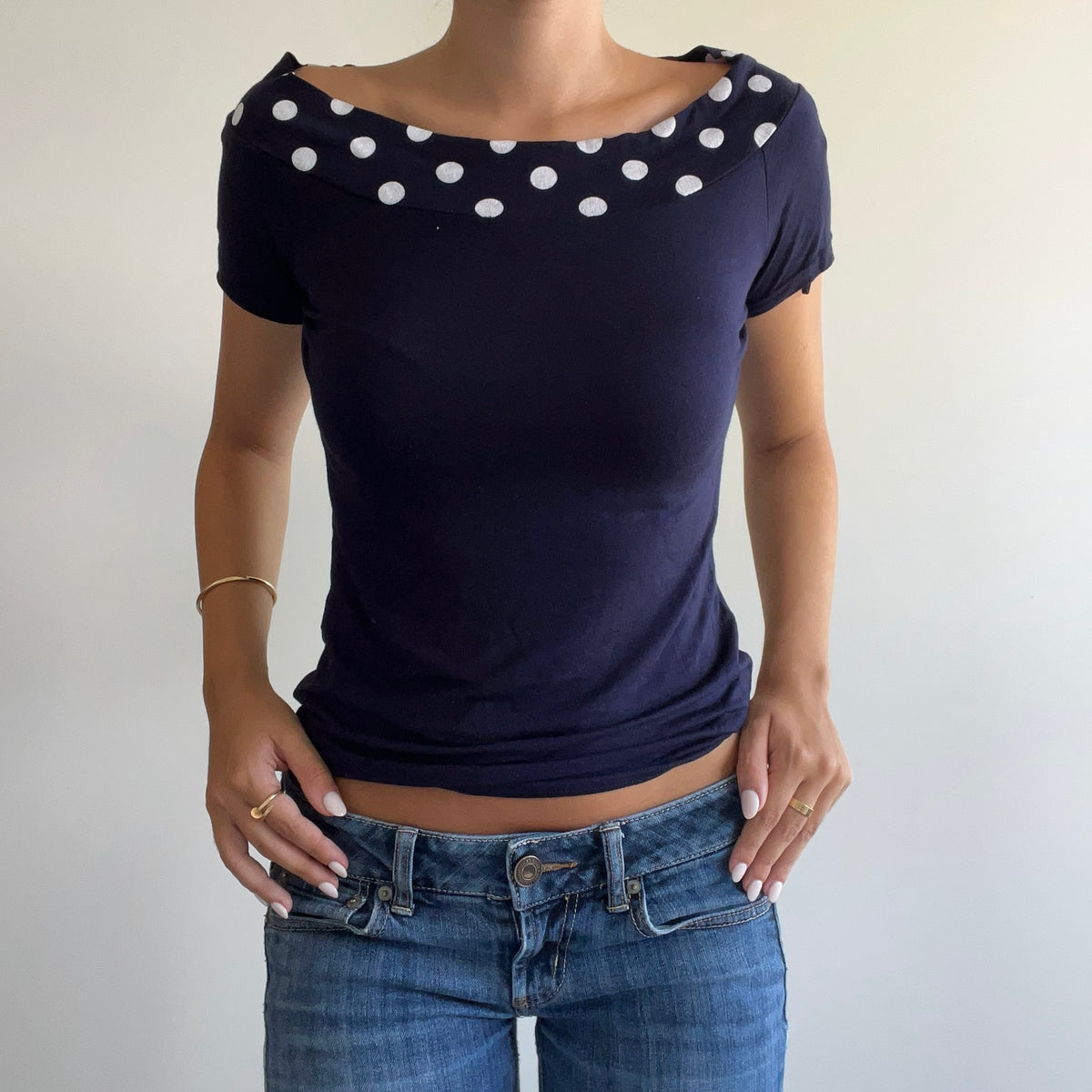 NAVY POLKA DOT TOP