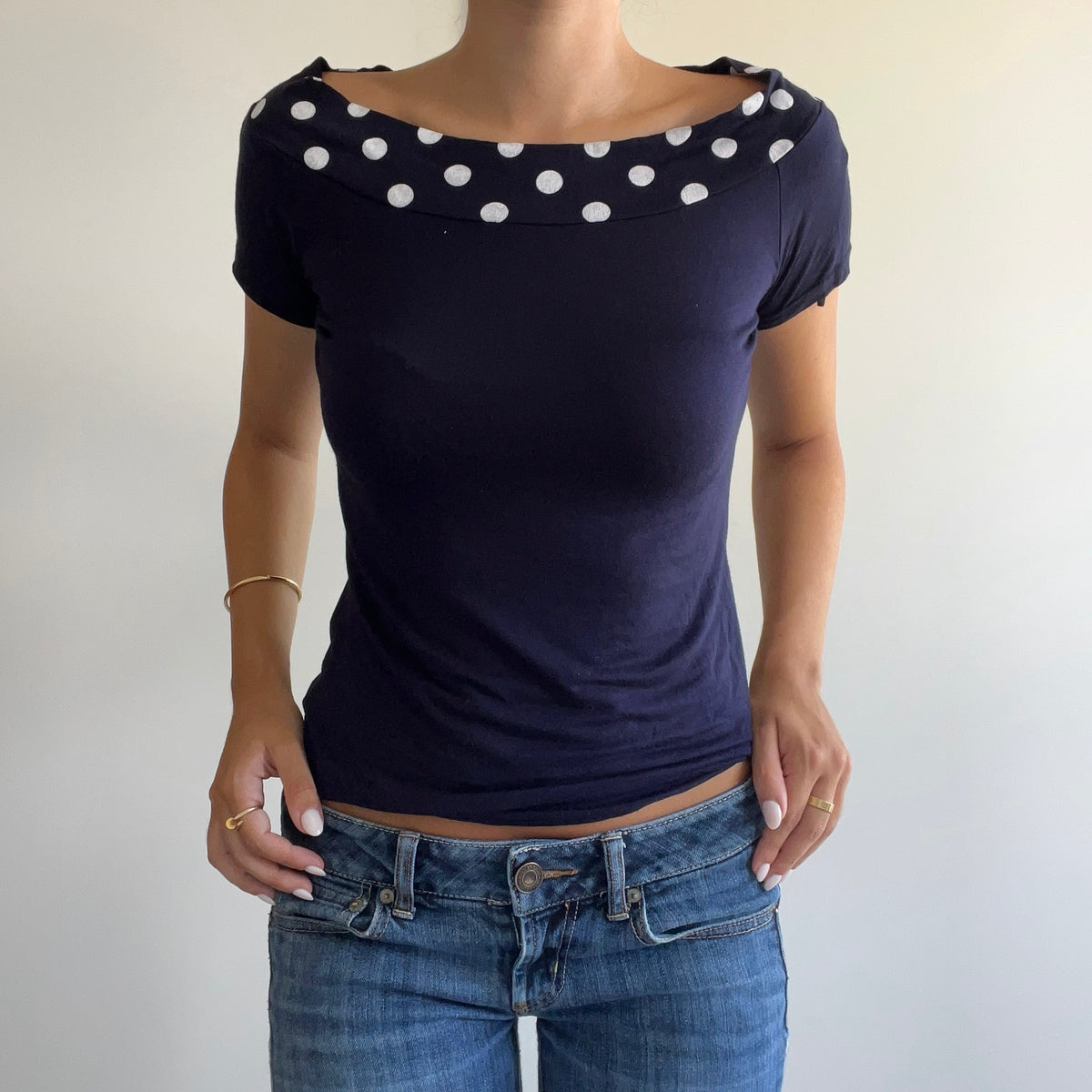 NAVY POLKA DOT TOP