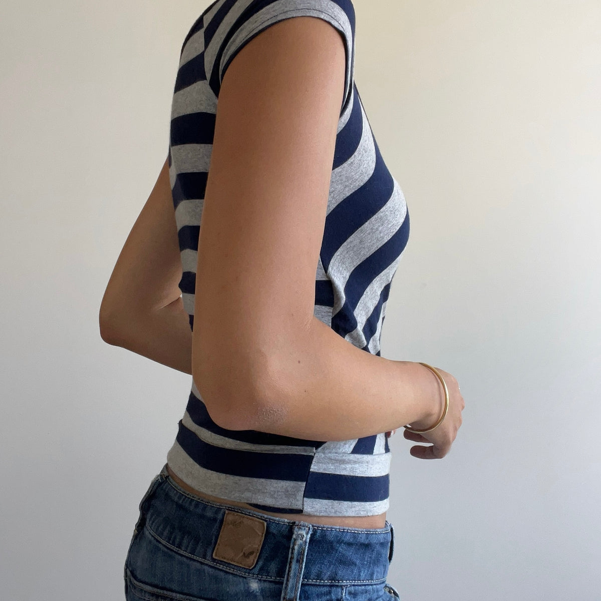 NAVY STRIPED WRAP TOP