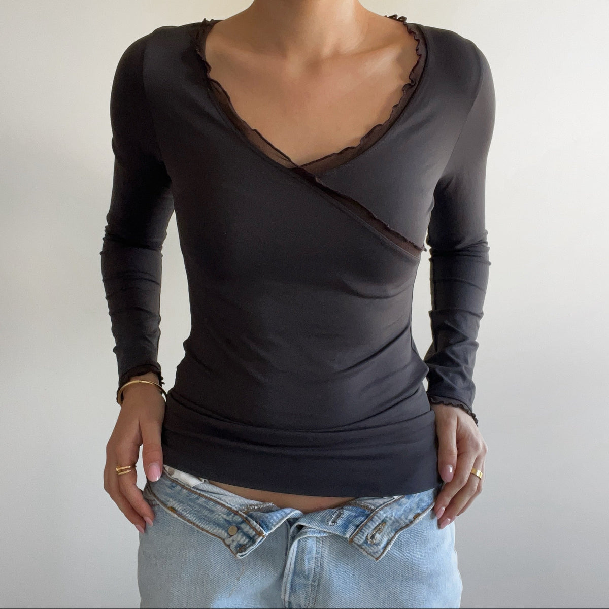 BROWN WRAP LONG SLEEVE