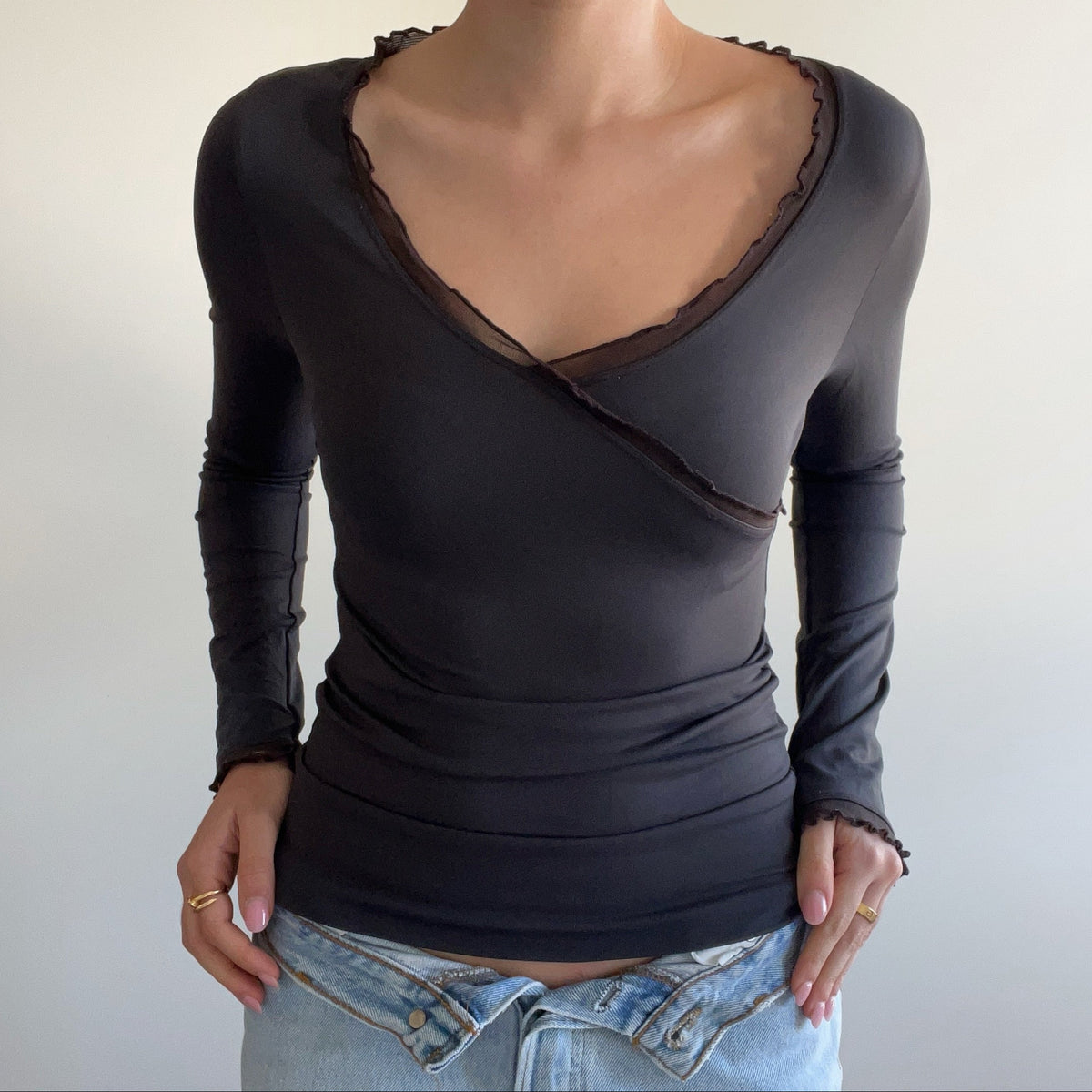 BROWN WRAP LONG SLEEVE
