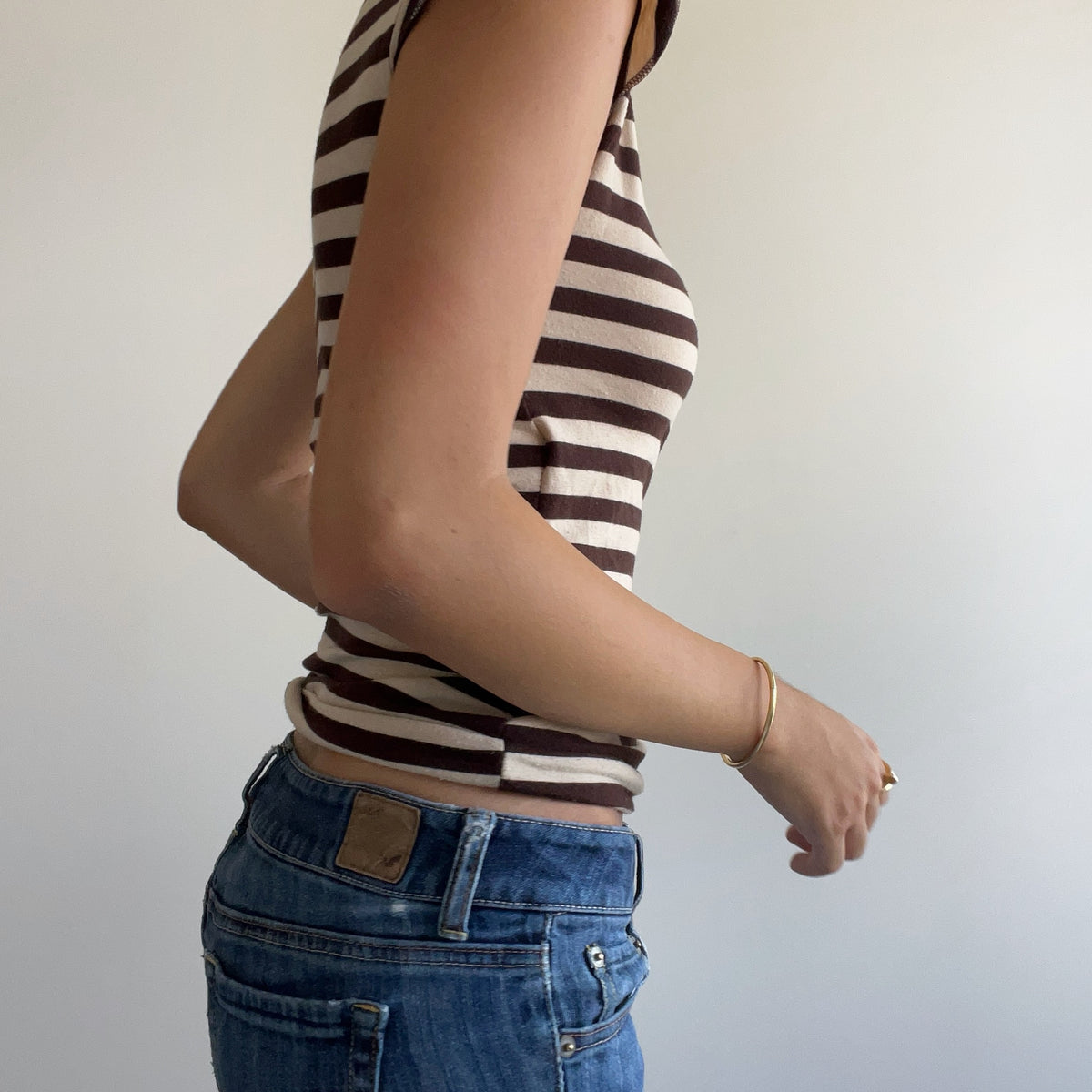 BROWN STRIPED WRAP TOP
