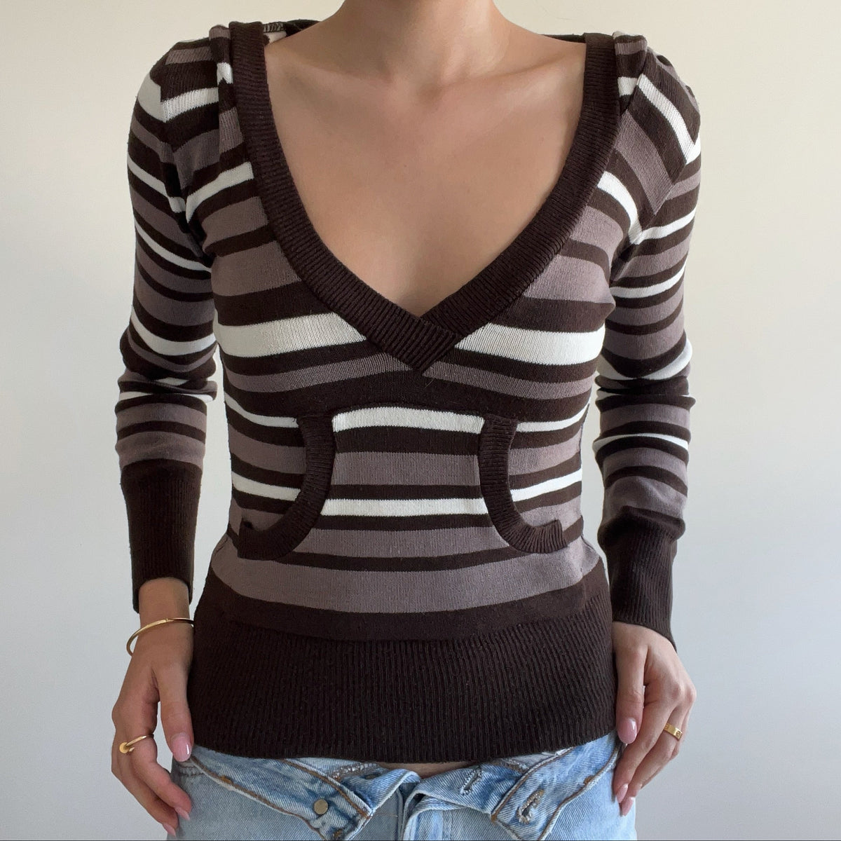BROWN STRIPED HOODIE