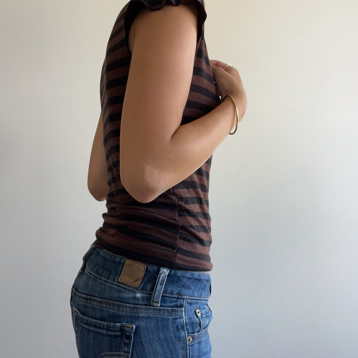 BROWN STRIPED WRAP TOP