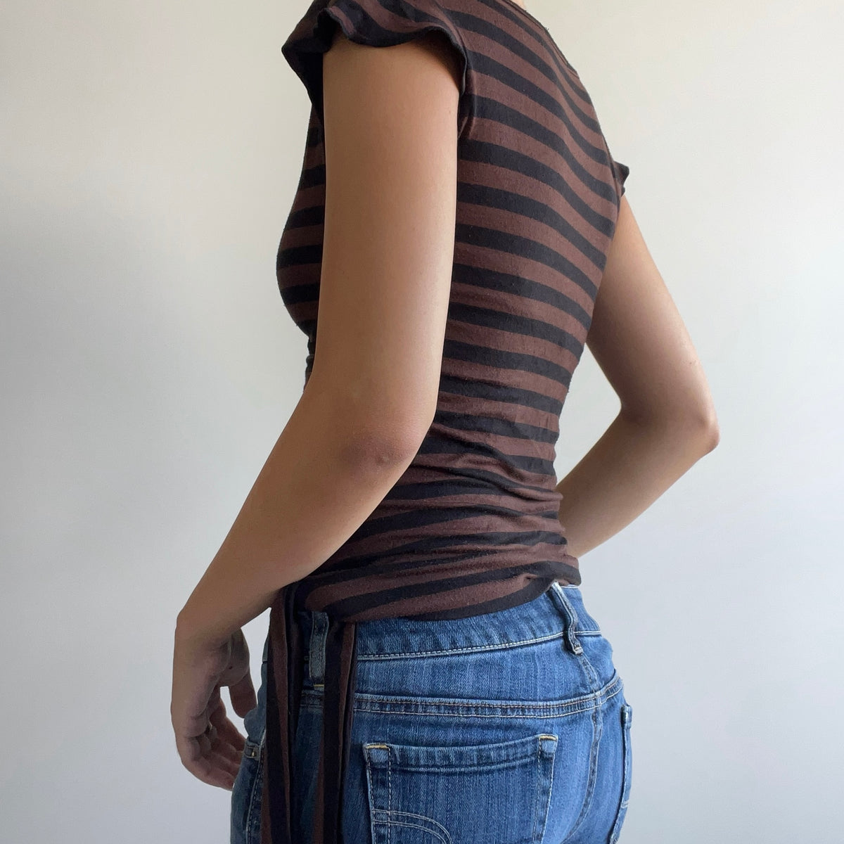 BROWN STRIPED WRAP TOP