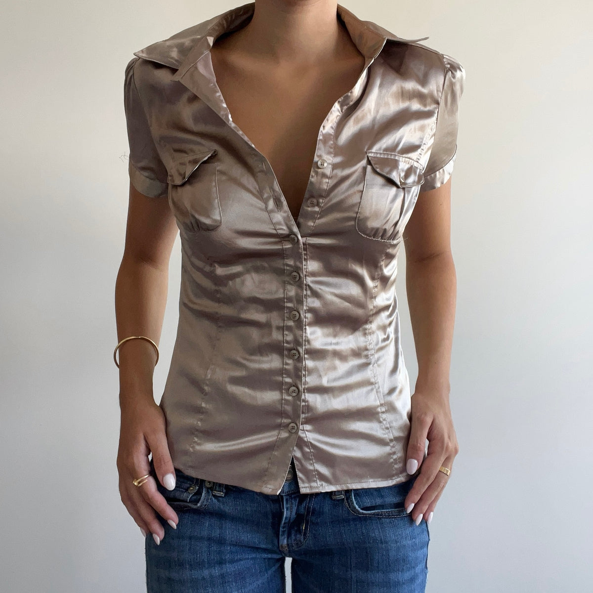 CHAMPAGNE SATIN BLOUSE
