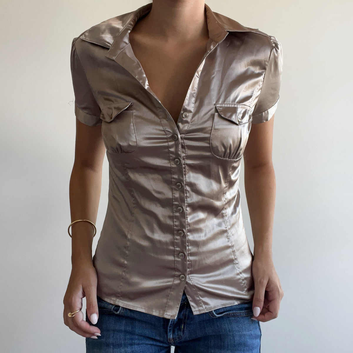CHAMPAGNE SATIN BLOUSE