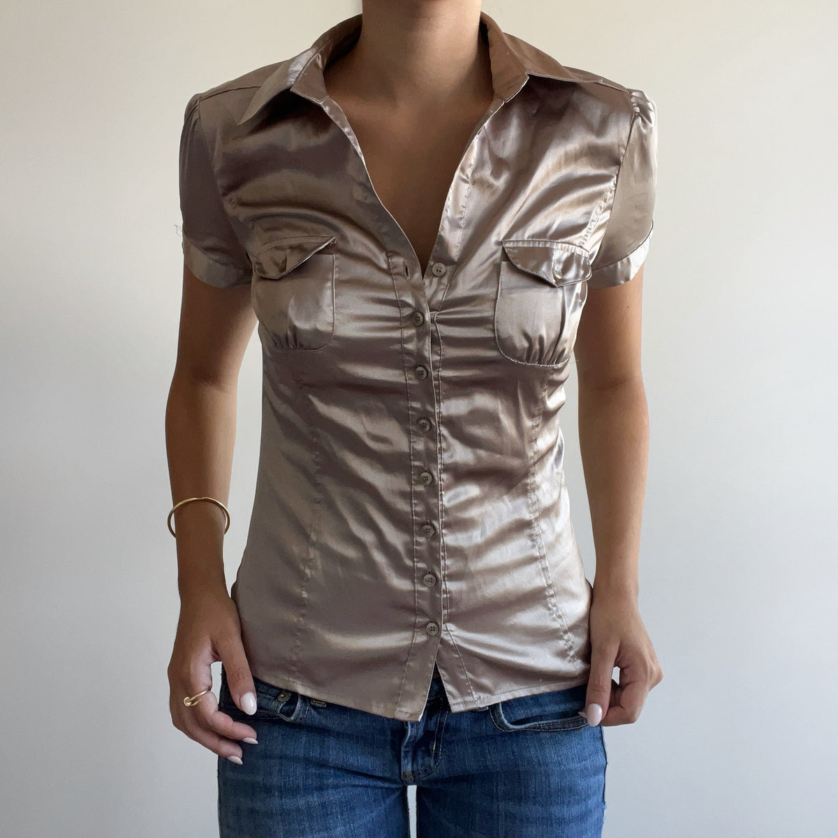 CHAMPAGNE SATIN BLOUSE