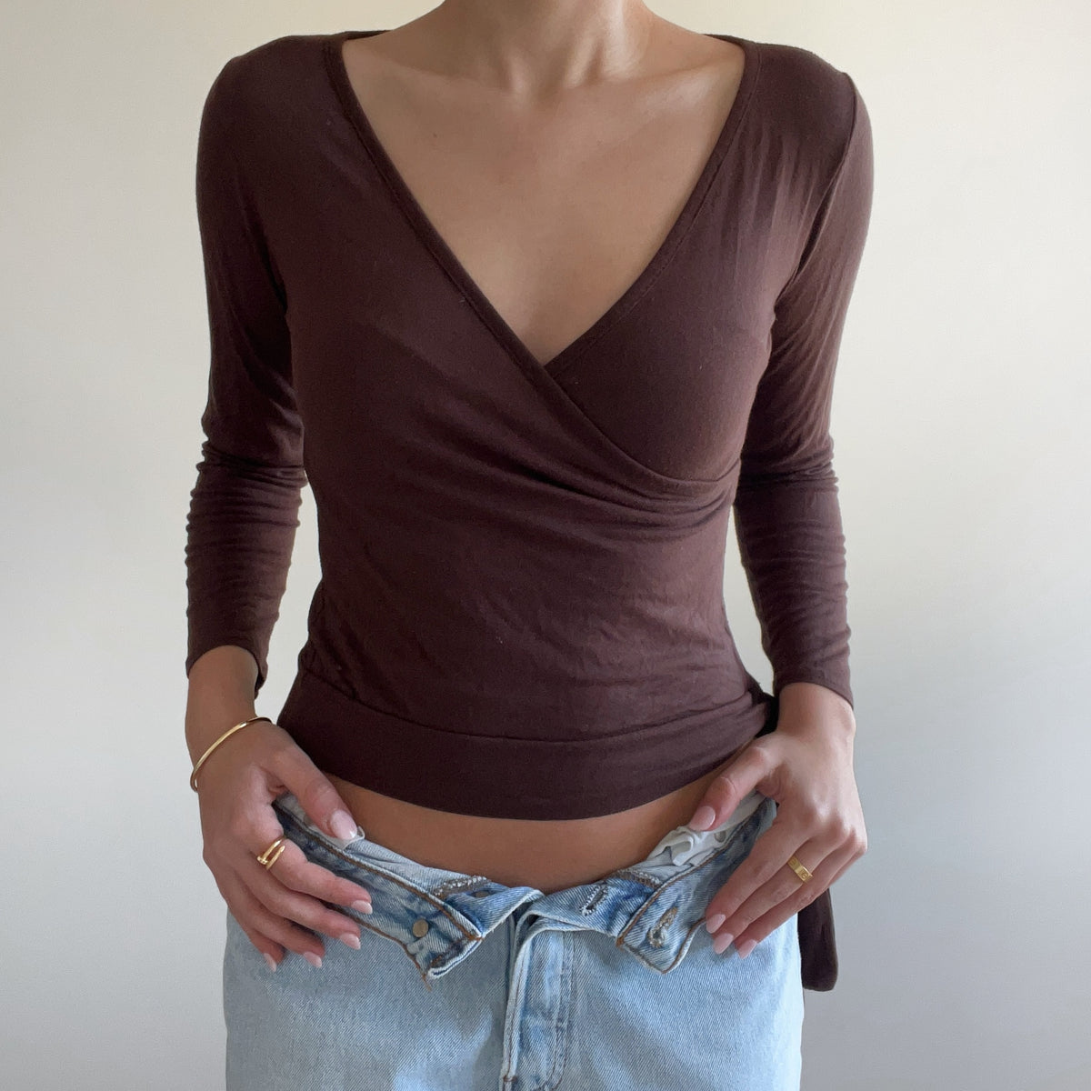 BROWN WRAP TOP