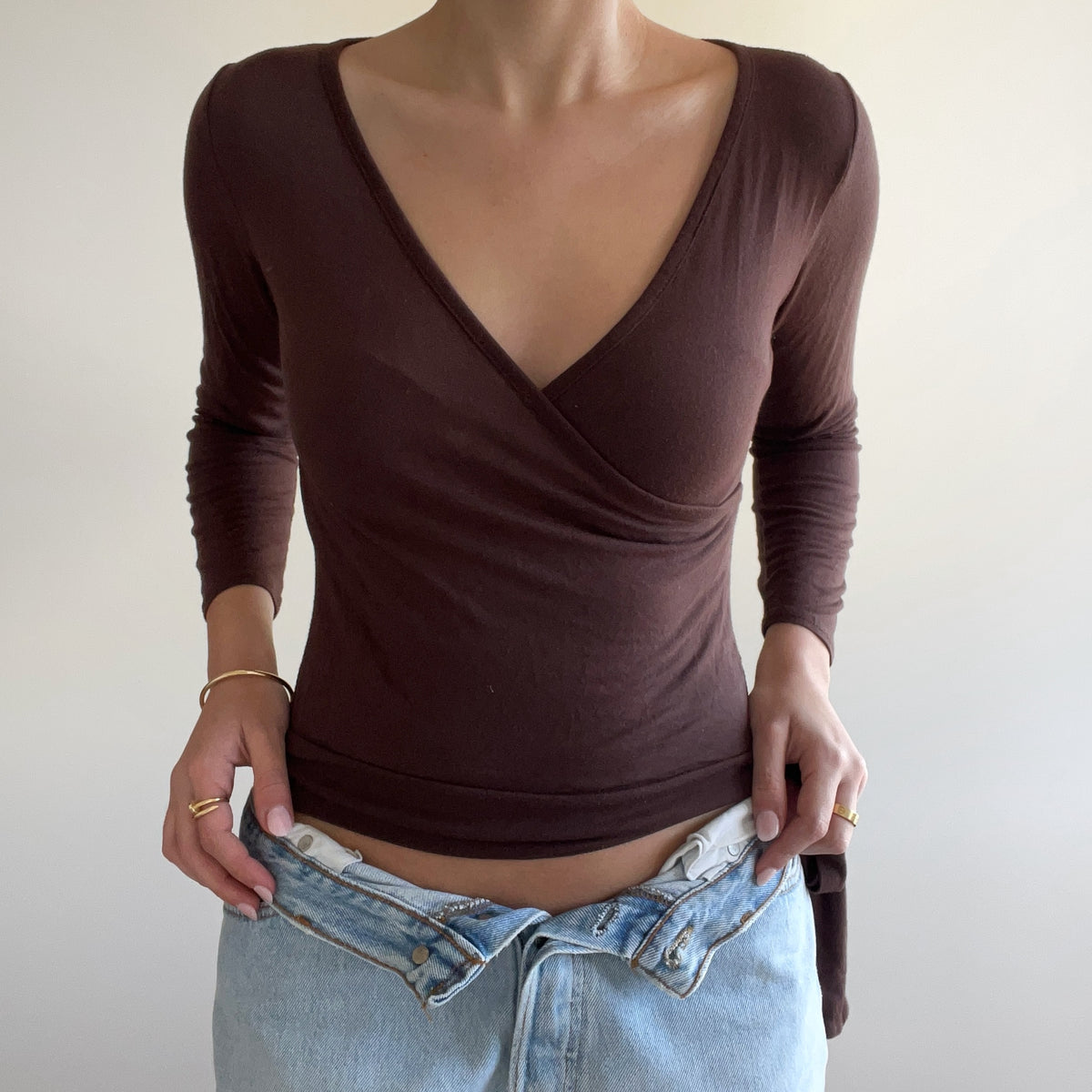 BROWN WRAP TOP