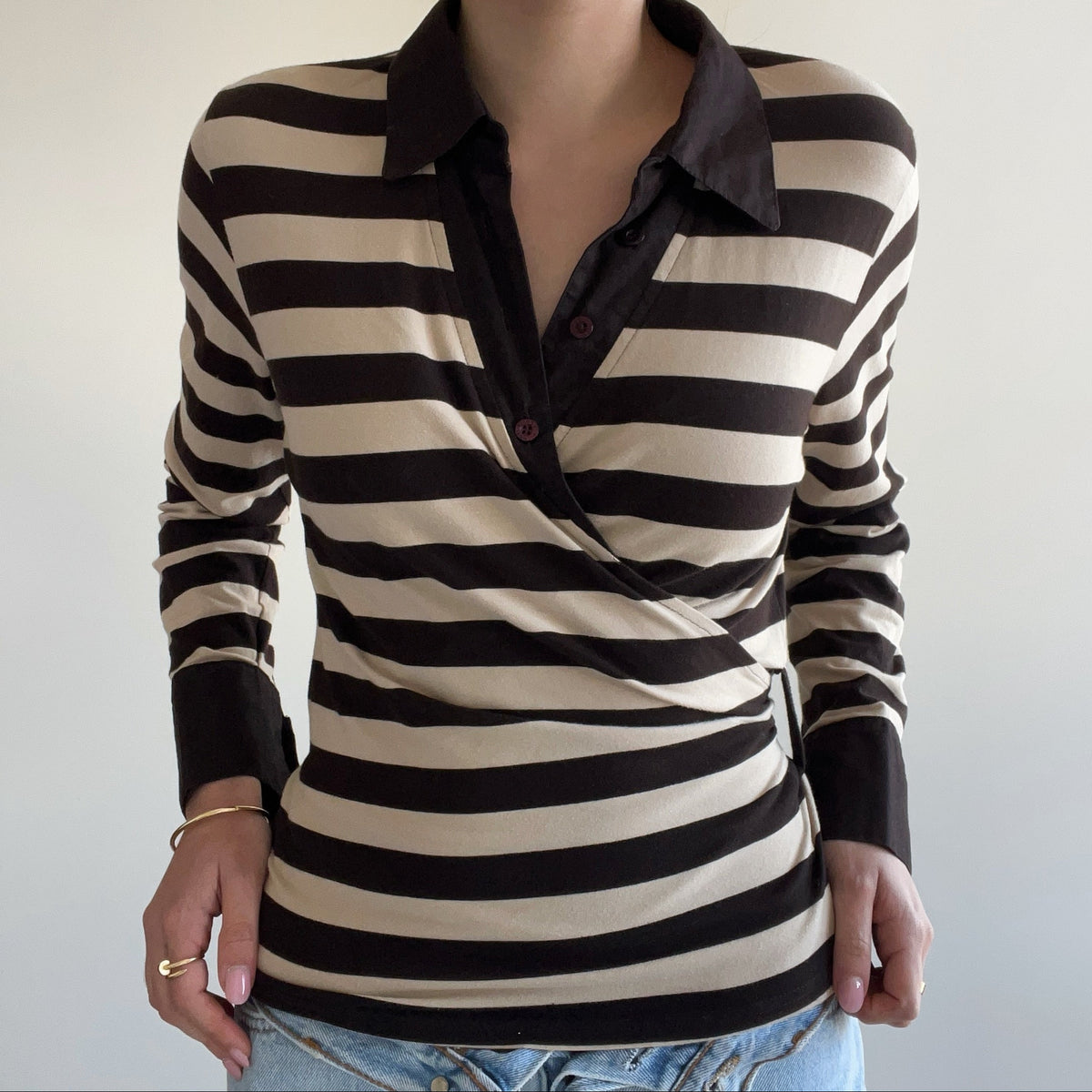 STRIPED WRAP BLOUSE