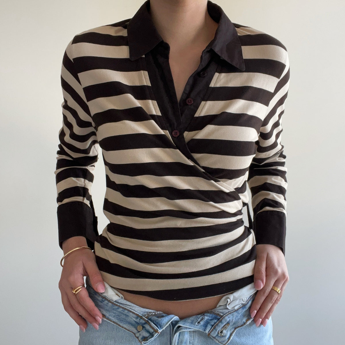 STRIPED WRAP BLOUSE