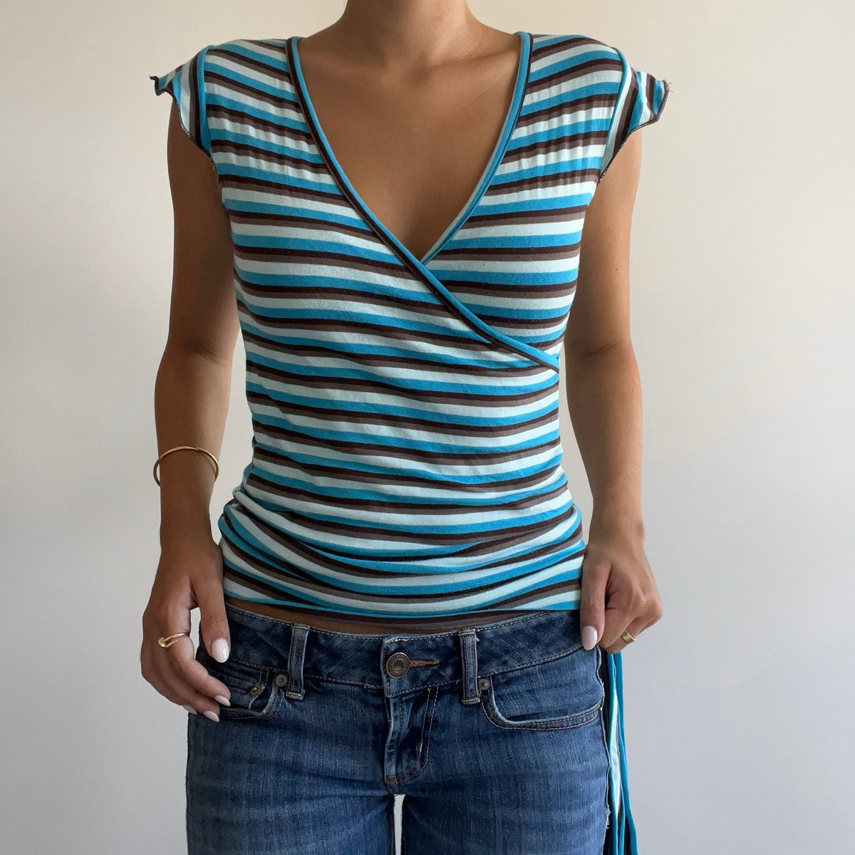 BLUE STRIPED WRAP TOP