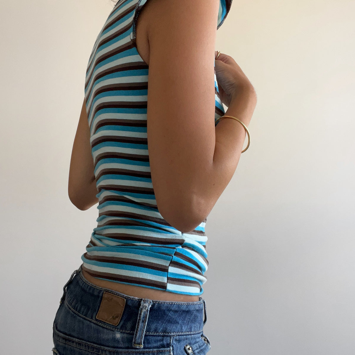 BLUE STRIPED WRAP TOP