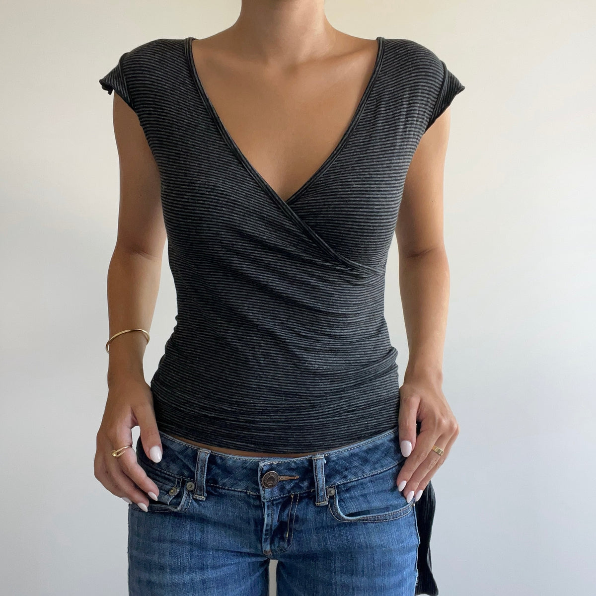DARK GREY STRIPED WRAP TANK