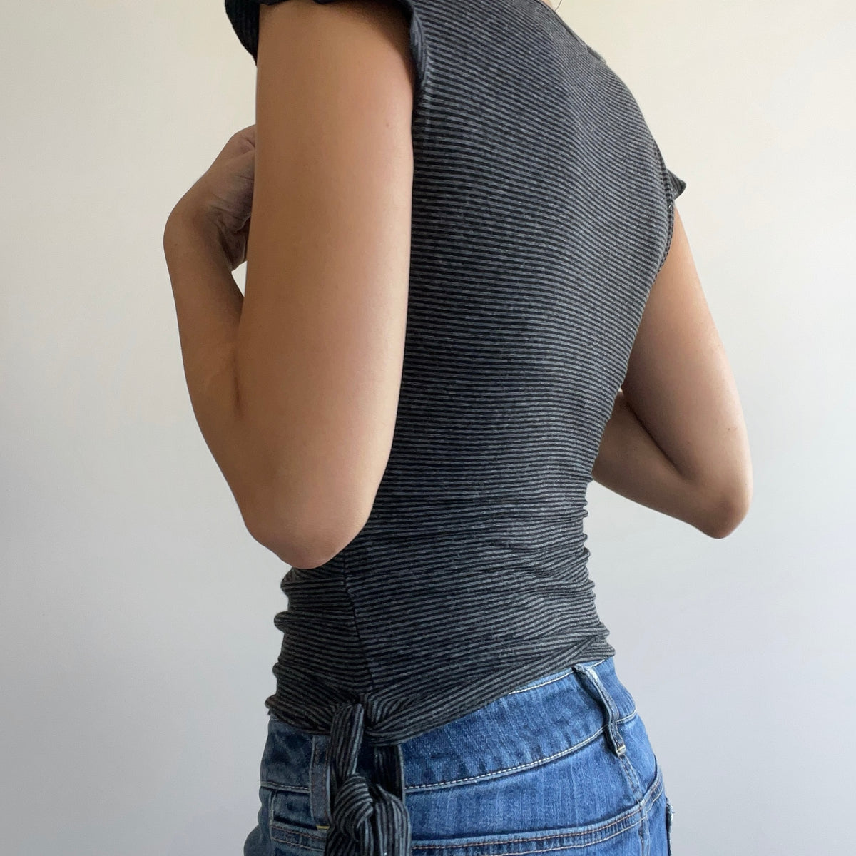 DARK GREY STRIPED WRAP TANK