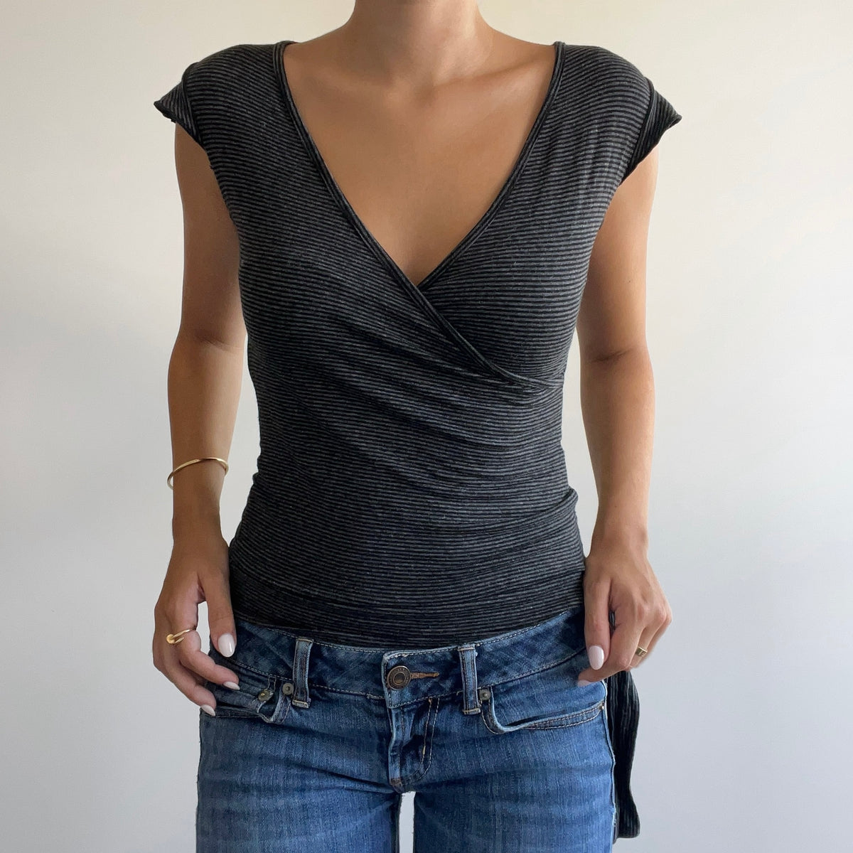 DARK GREY STRIPED WRAP TANK