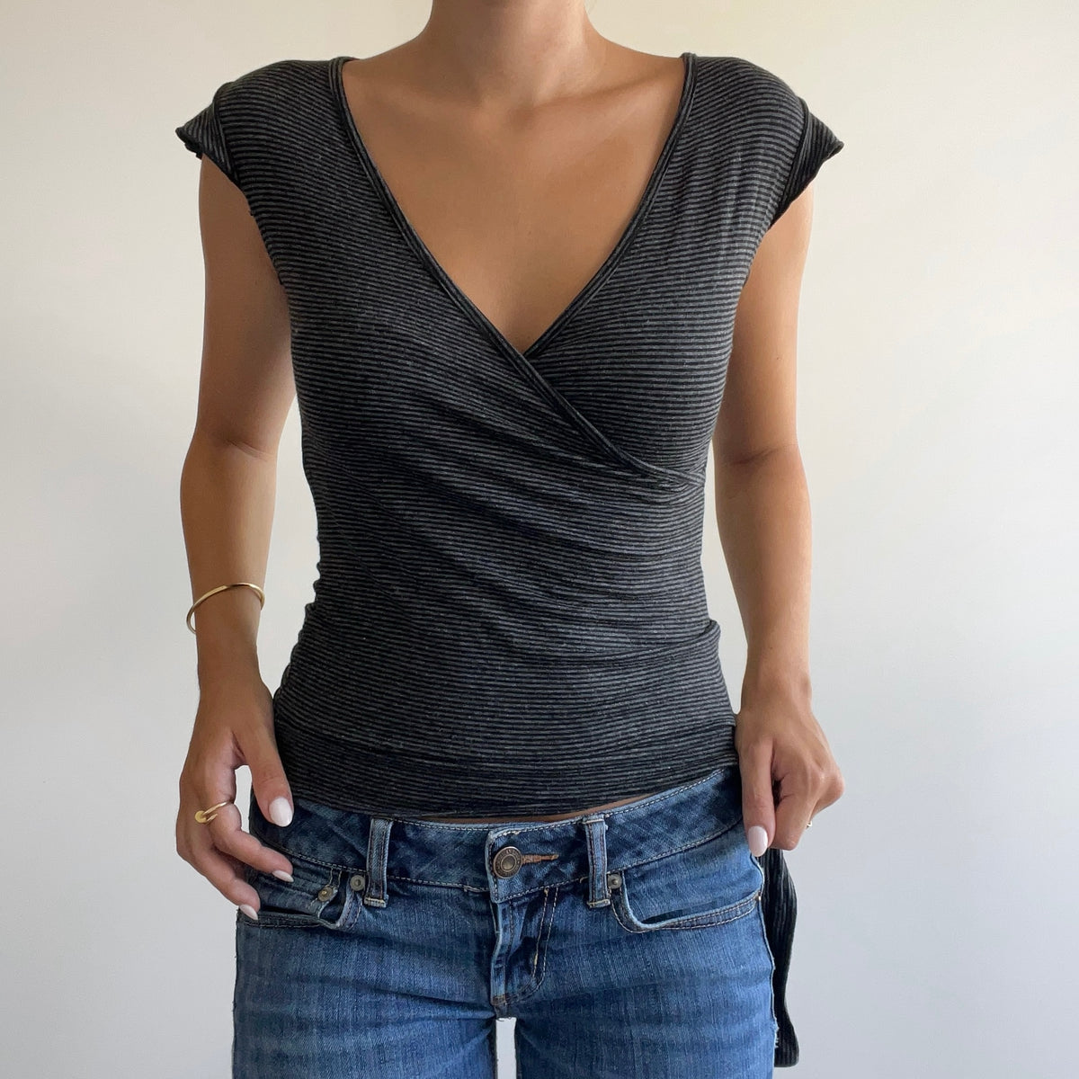 DARK GREY STRIPED WRAP TANK