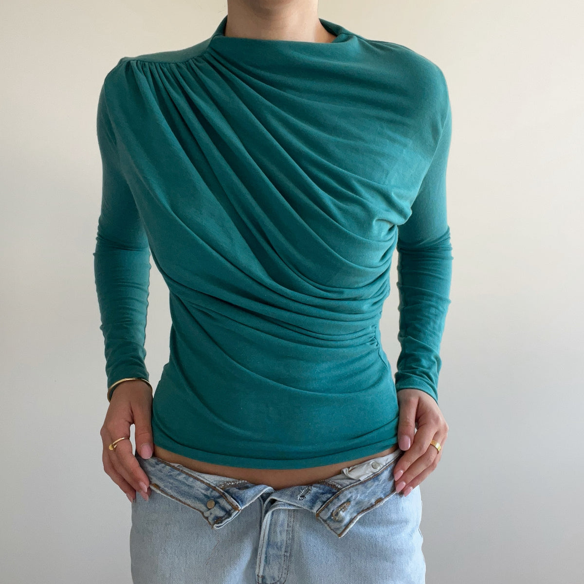 TEAL DRAPPED LONG SLEEVE
