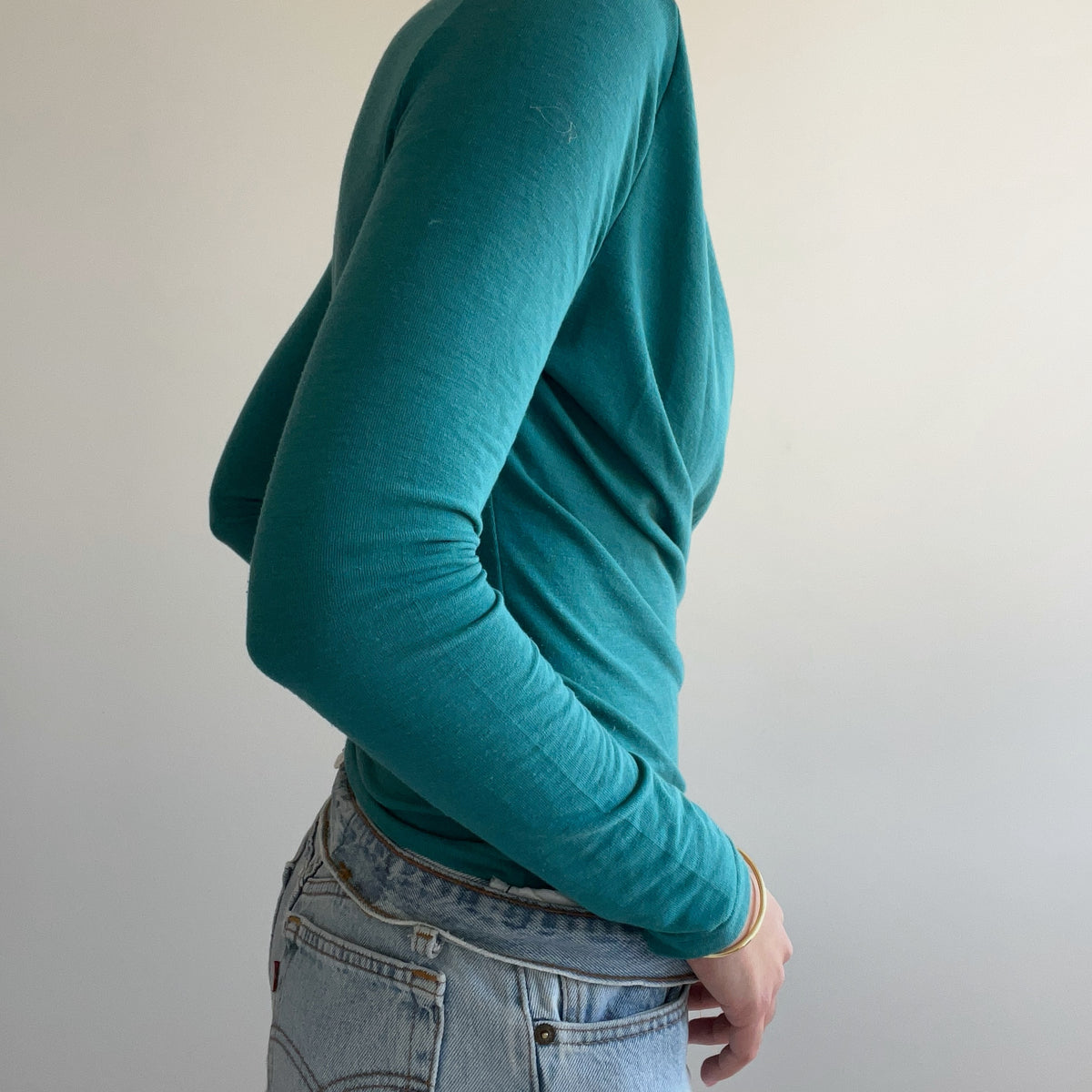 TEAL DRAPPED LONG SLEEVE