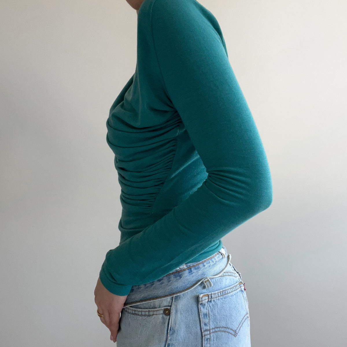 TEAL DRAPPED LONG SLEEVE