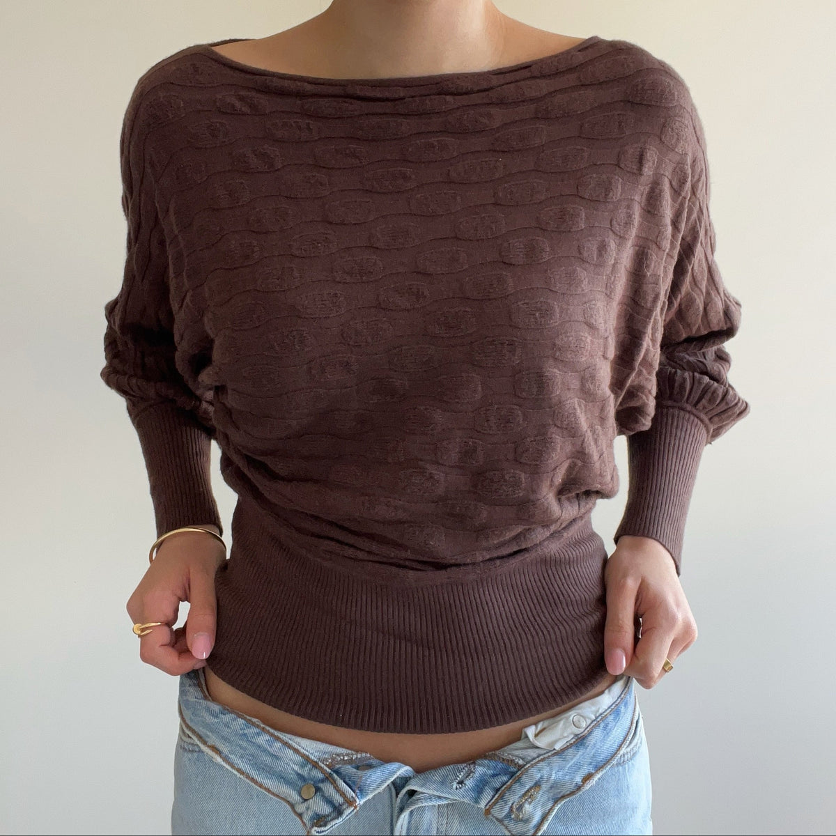 BROWN BATWING JUMPER