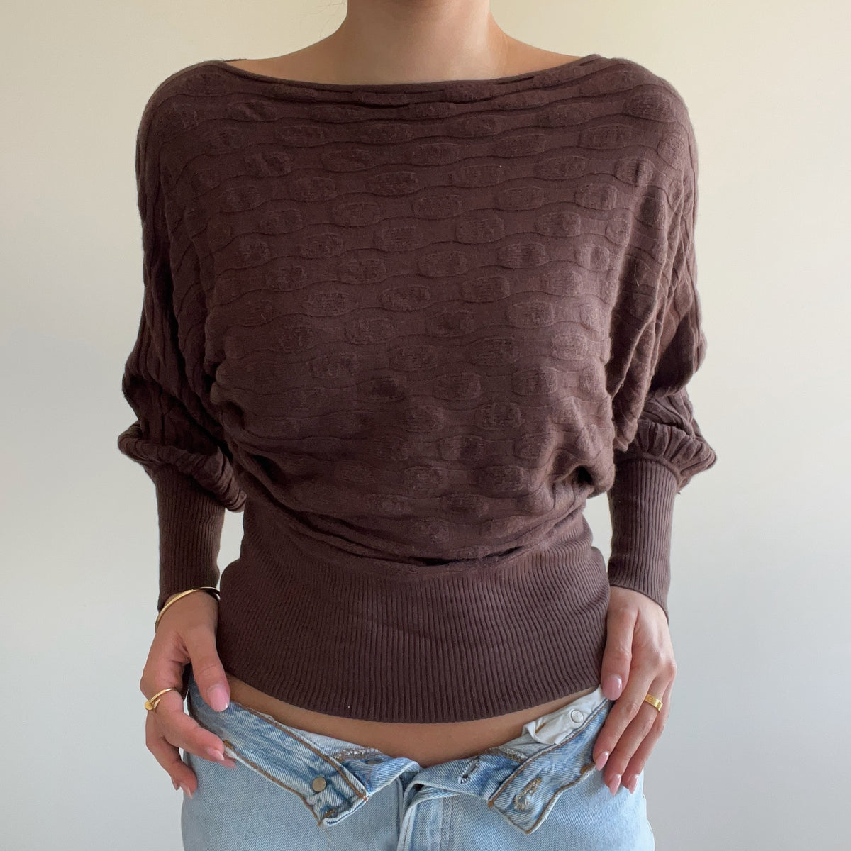 BROWN BATWING JUMPER
