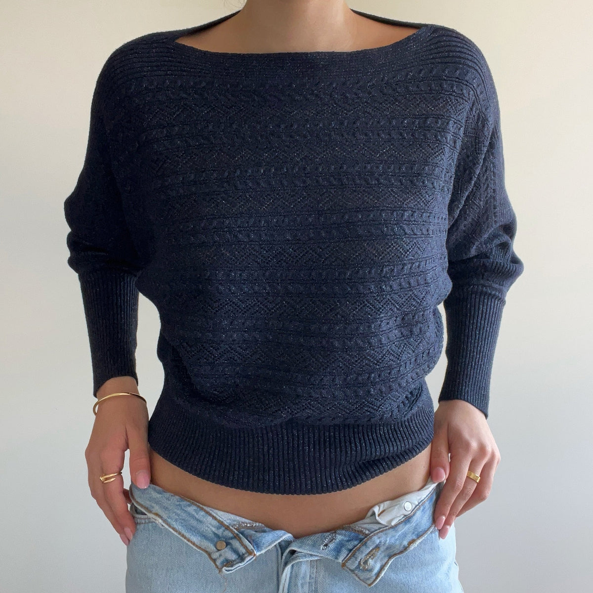 NAVY BATWING JUMPER
