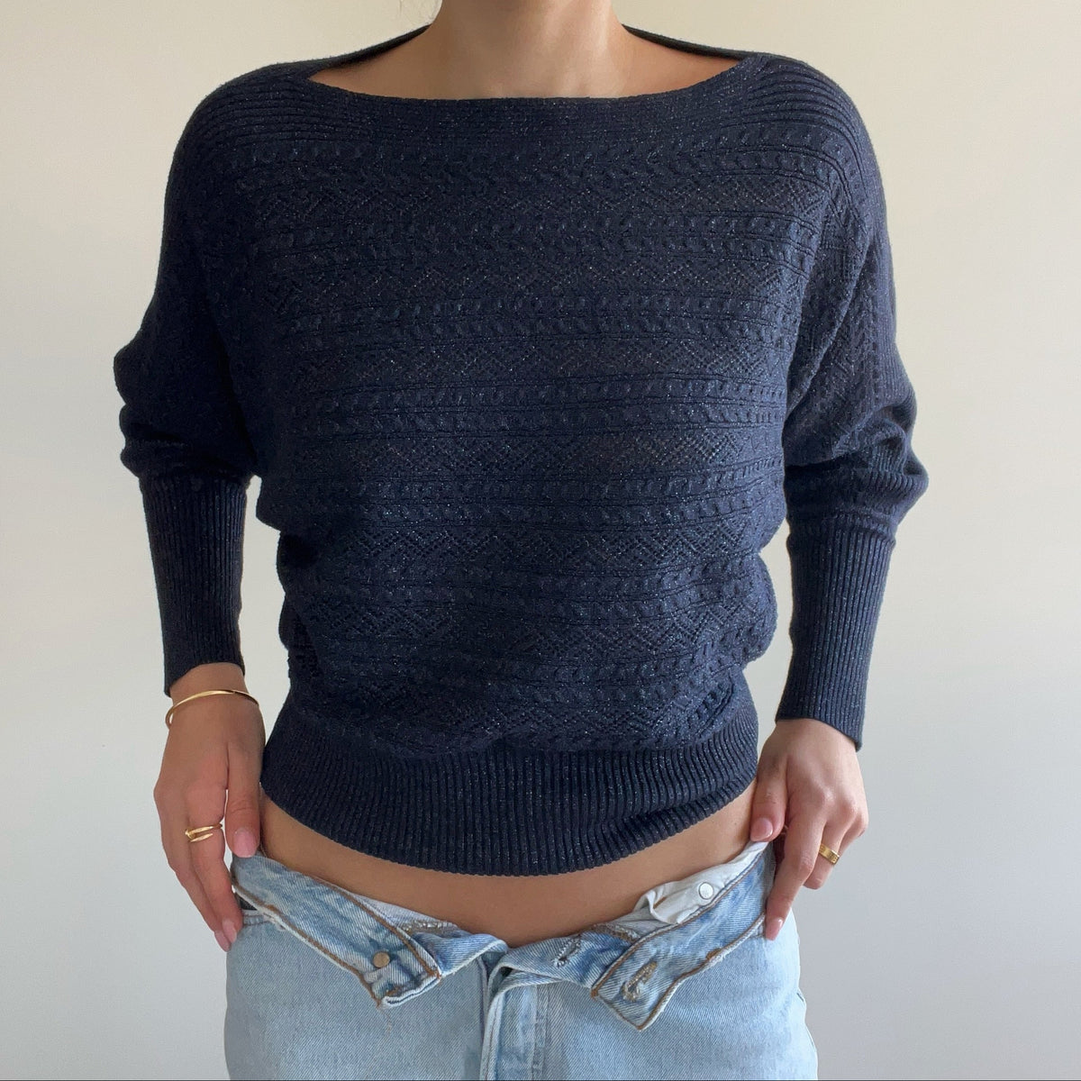 NAVY BATWING JUMPER