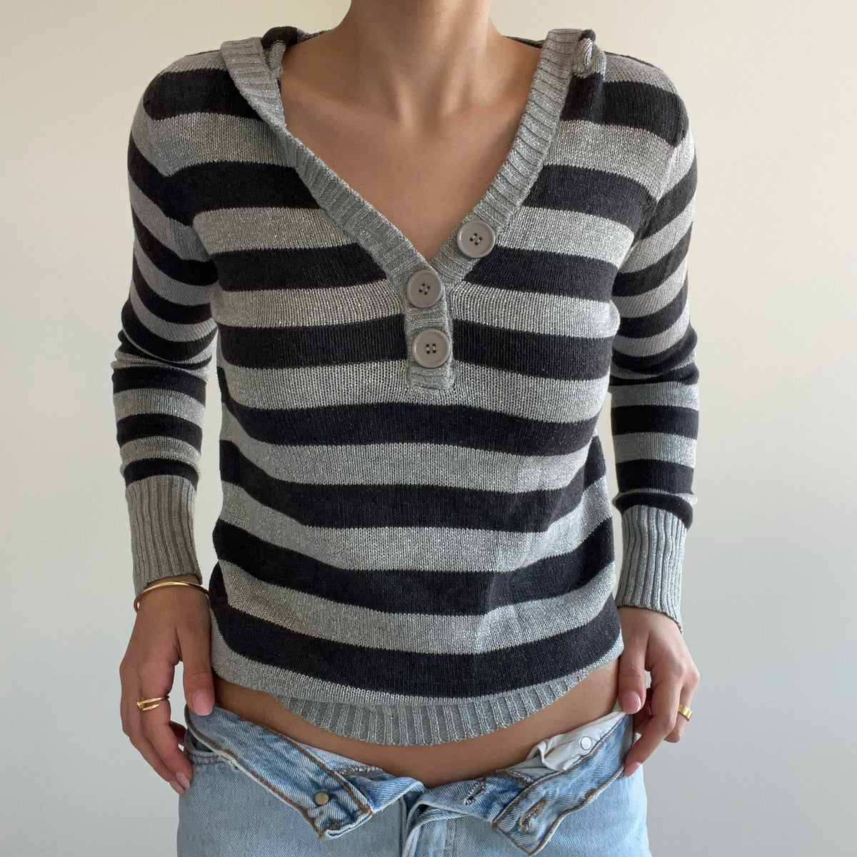 GREY STRIPED HOODIE