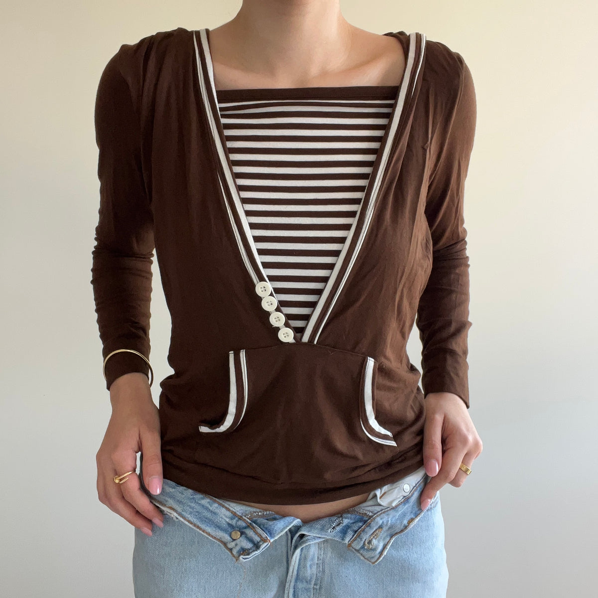 BROWN STRIPED HOODIE