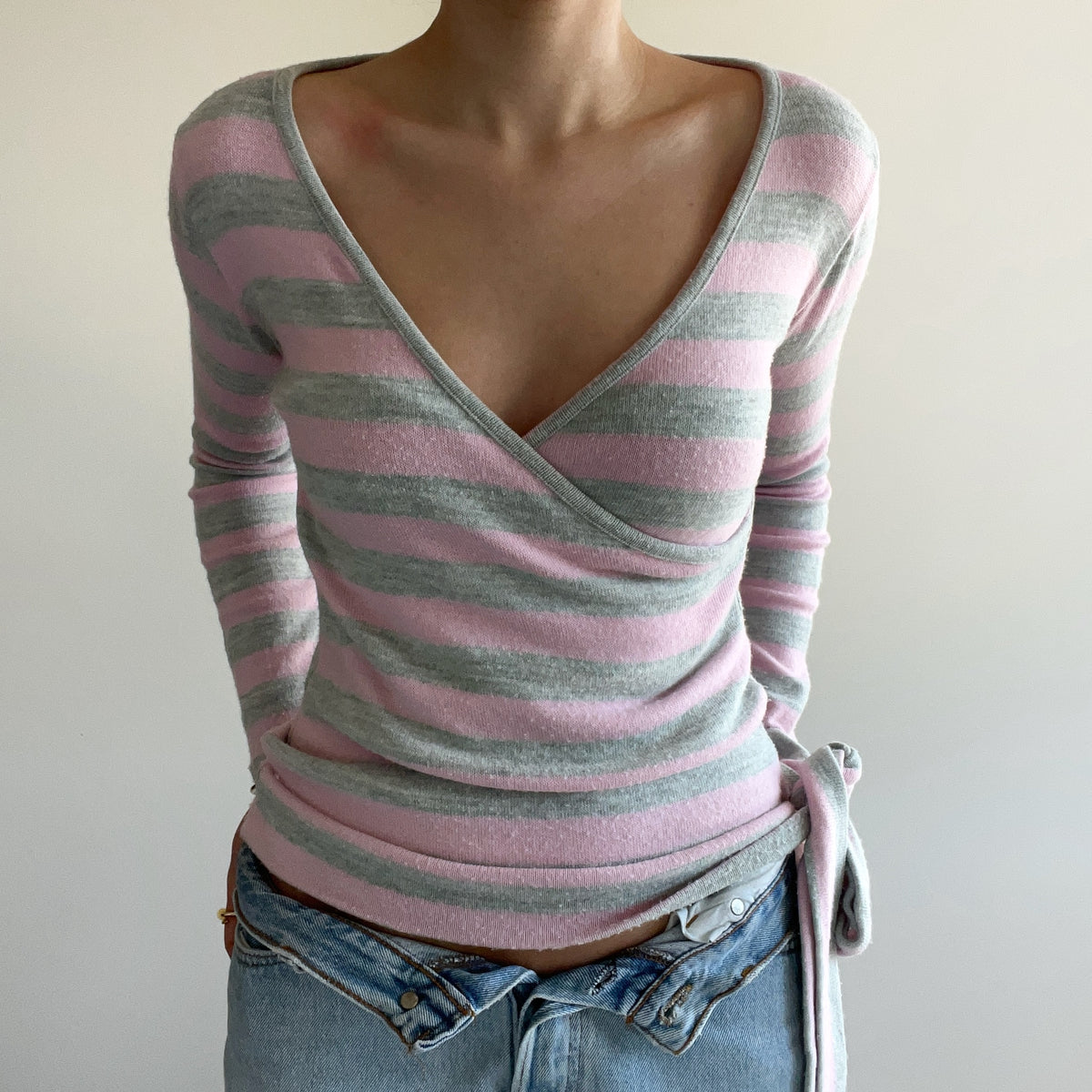 PINK STRIPED WRAP TOP