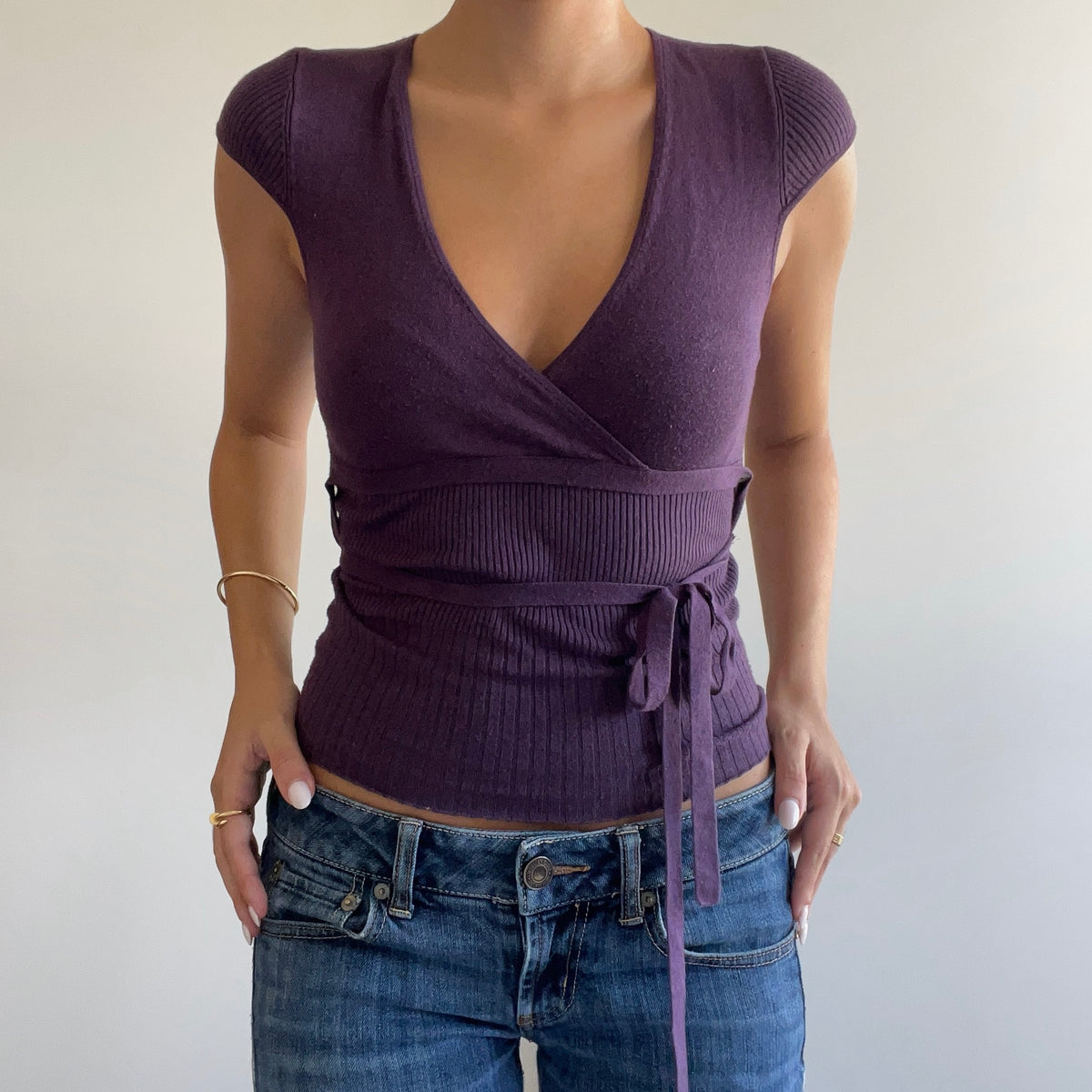 PURPLE KNIT WRAP TOP