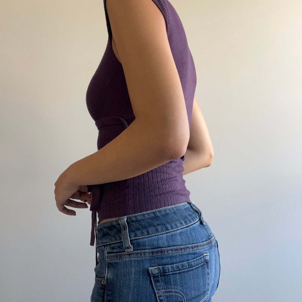 PURPLE KNIT WRAP TOP