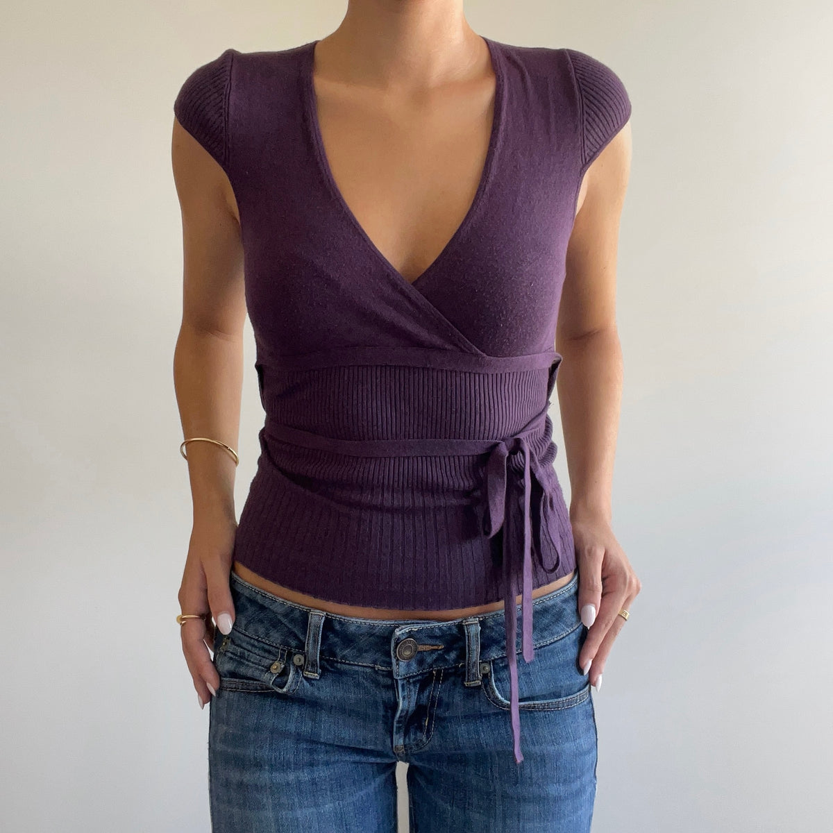 PURPLE KNIT WRAP TOP