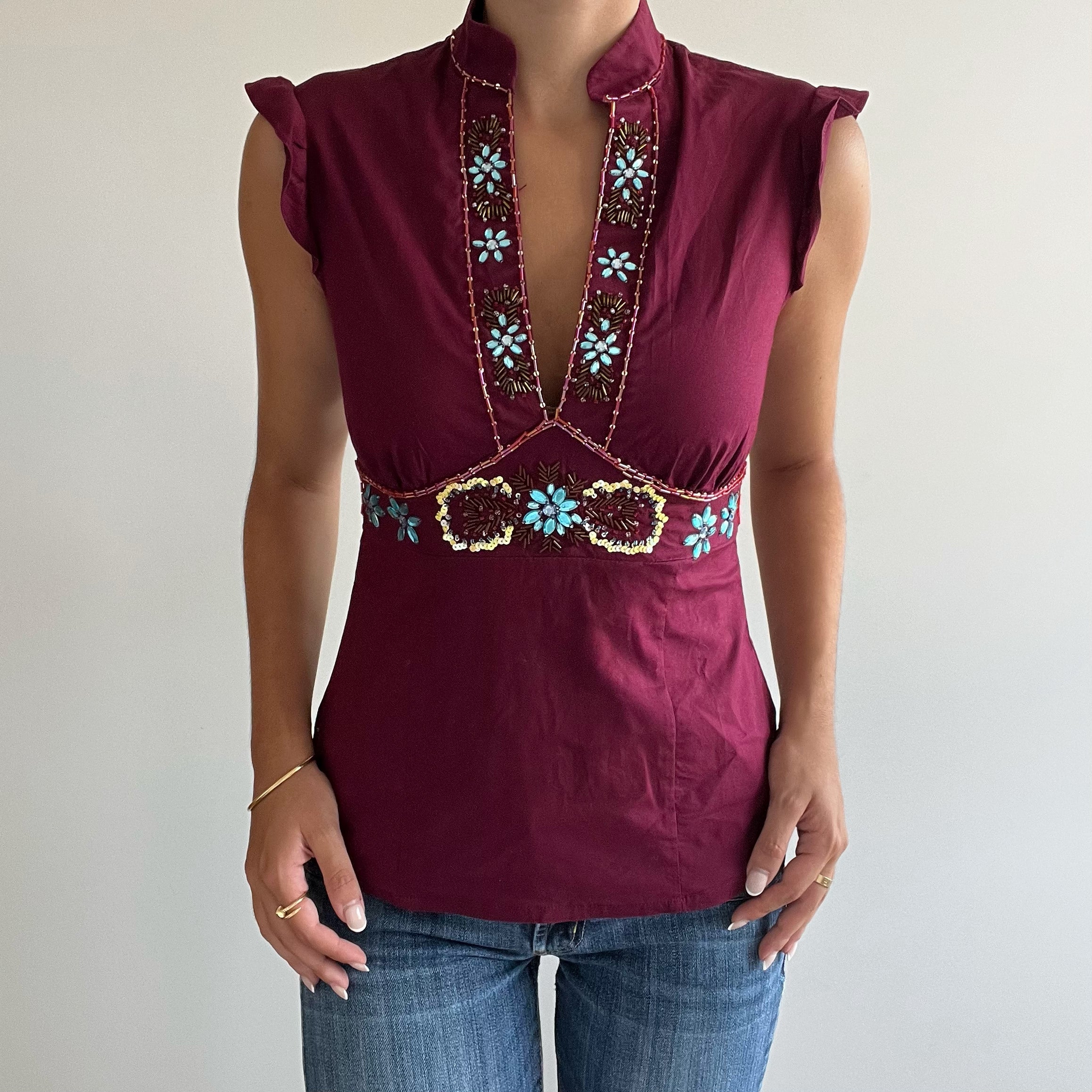 BURGUNDY SEQUIN BLOUSE