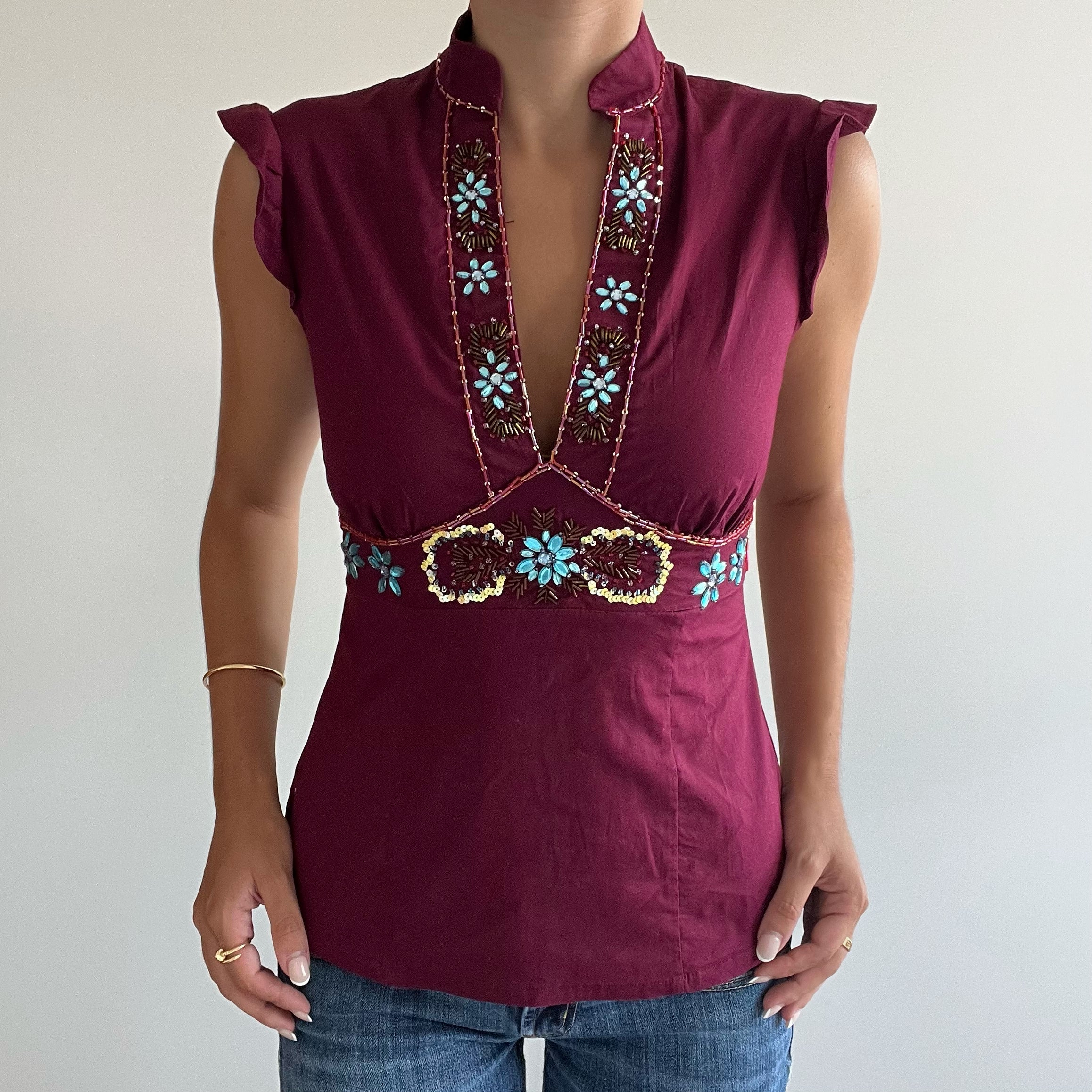 BURGUNDY SEQUIN BLOUSE