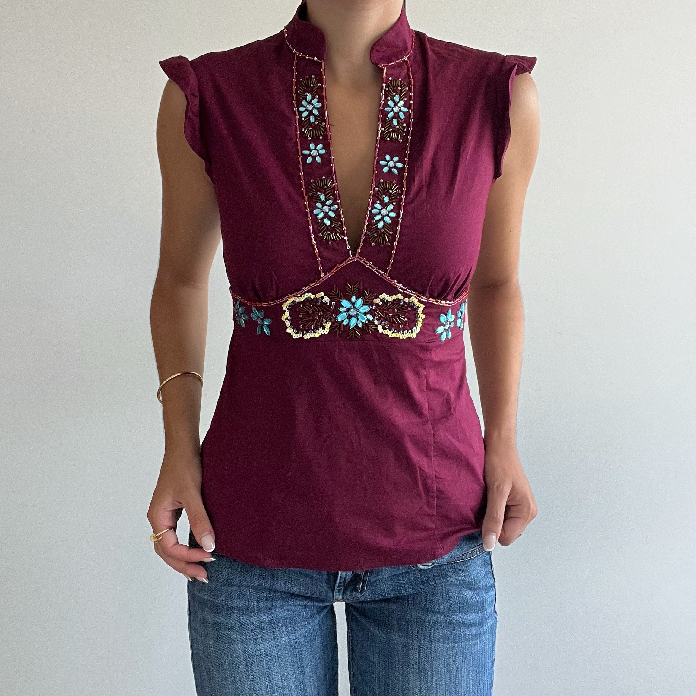 BURGUNDY SEQUIN BLOUSE